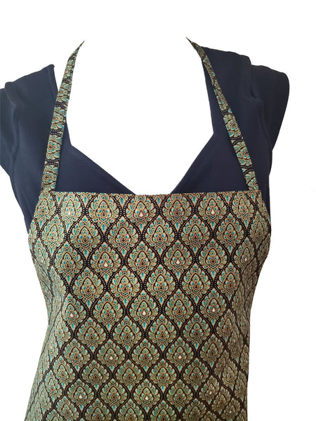 Apron Thai Benjarong Style Printed Design in Bright Colors with floral motif