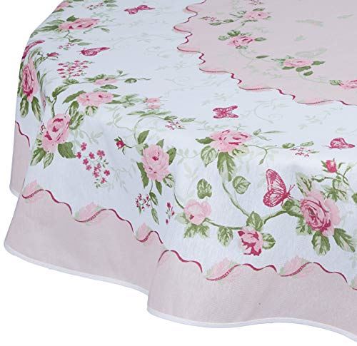 Pink Roses and Butterfly Printed Tablecloth  Tablecloth. Size options 60 inch Round or 61"x98" Rectangle Tablecloth