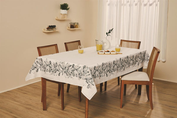 Black and cream Tablecloth Featuring a Monochromatic Foliage Design in Neutral Colors, Adding a Chic Yet Charming Touch to Your Table Setting