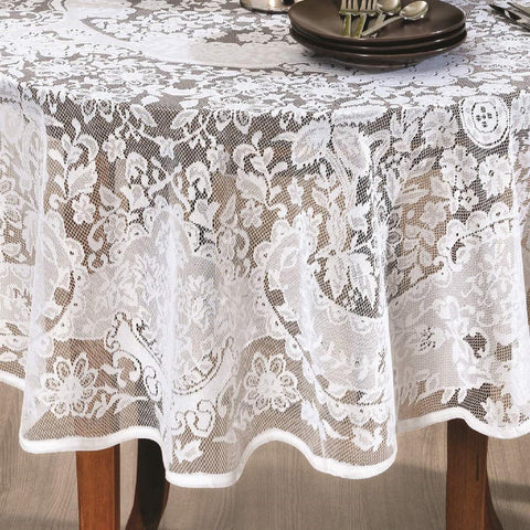 AdonisUSA 60 inch Round Lace Tablecloth with Floral Design. Color options- White or Ecru Color