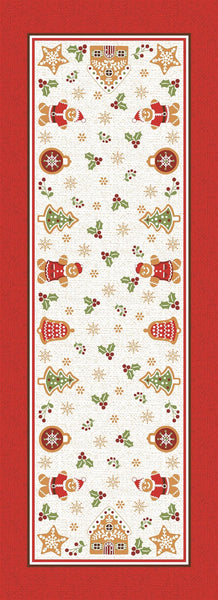 Christmas Runner with bright colors and cheerful Xmas elements. Size 14"x40"-small size
