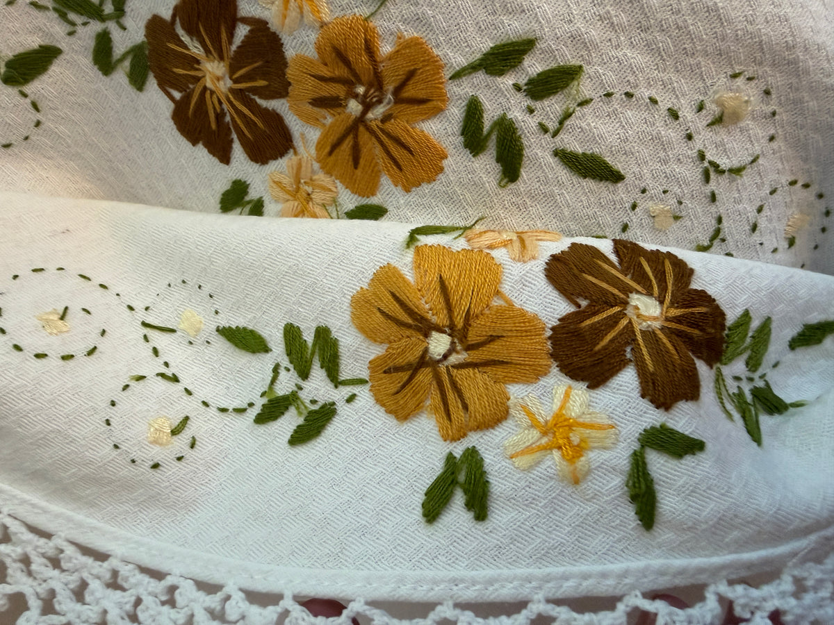 Handmade Embroidered Cotton Tablecloth – 45 Inch Square