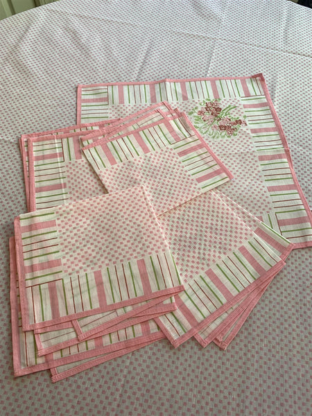 AdonisUSA 70"  Pink Round Tablecloth Printed, Round Tablecloth -1 pc +39" Square Overlay+6 Napkins Set- Vintage from 80's (Pink)