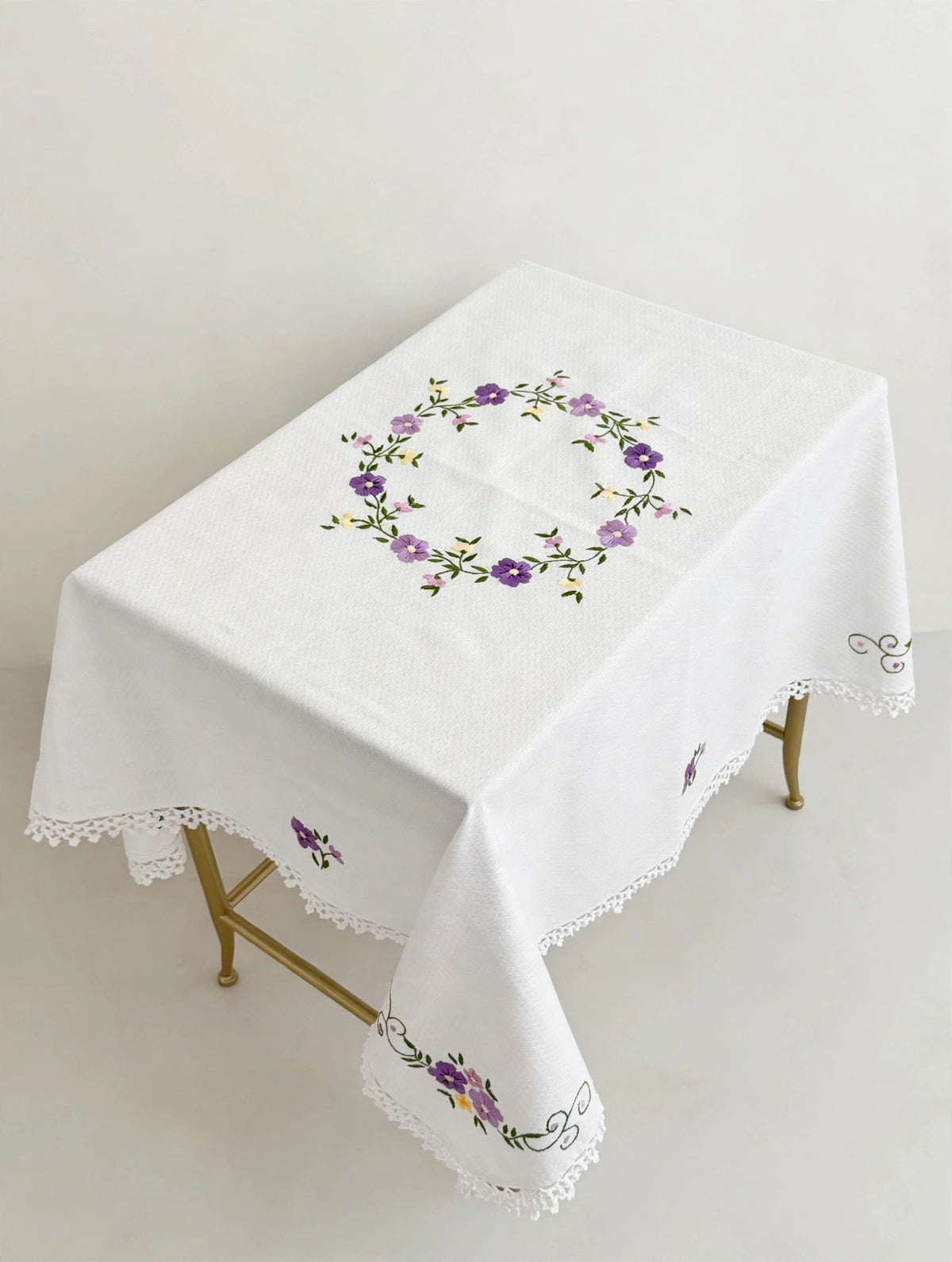 Handmade Embroidered Cotton Tablecloth – 45 Inch Square