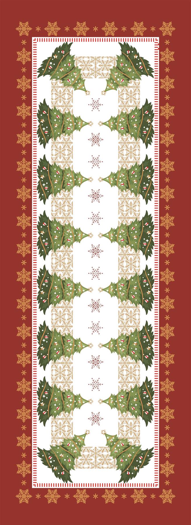 Christmas Runner with bright colors and cheerful Xmas elements. Size 14"x40"-small size