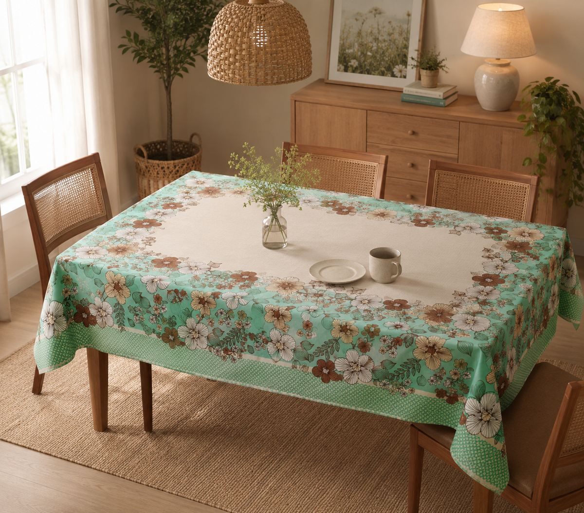 Holambra Forest Green Floral Rectangle Tablecloth