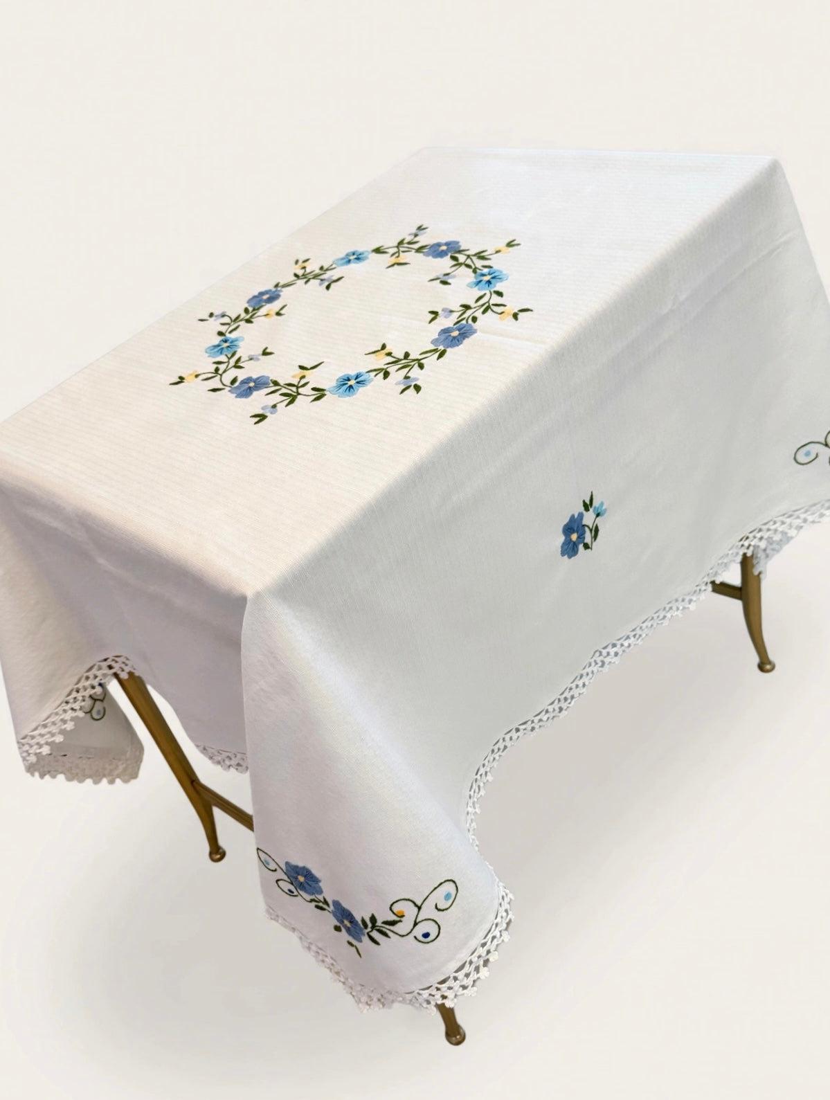 Handmade Embroidered Cotton Tablecloth – 45 Inch Square