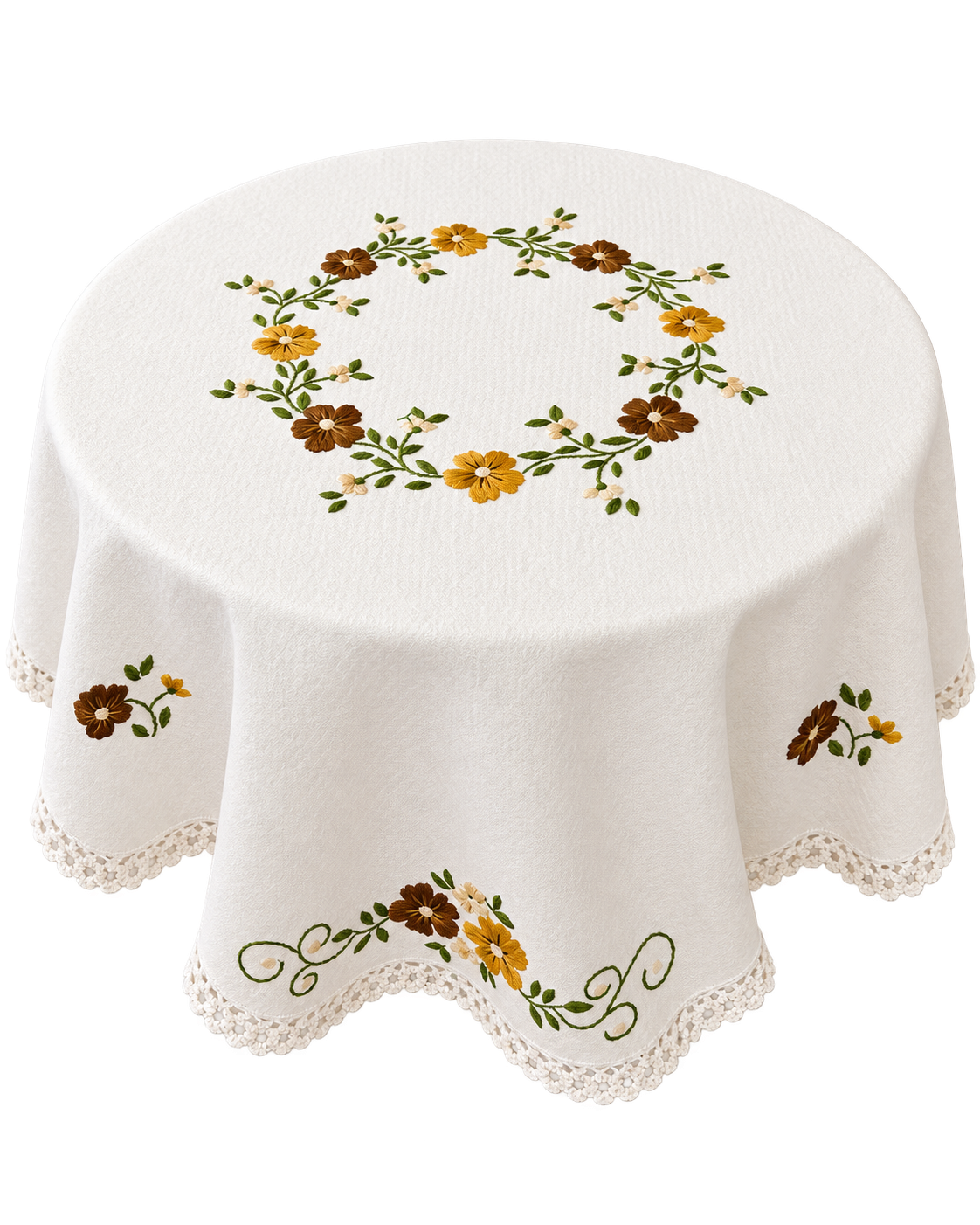 Handmade Embroidered Cotton Tablecloth – 45 Inch Square