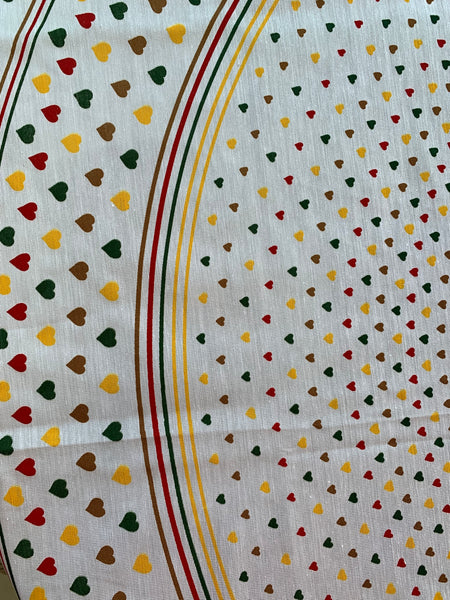 61" Round white tablecloth with printed sweet hearts decor summer- kitchen table[Hearts-bright red/green/yellow]