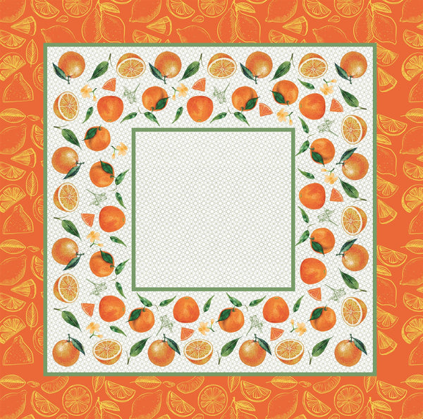 Square Table Topper with Citrus-Oranges and Lemon print. 40"x40" Square