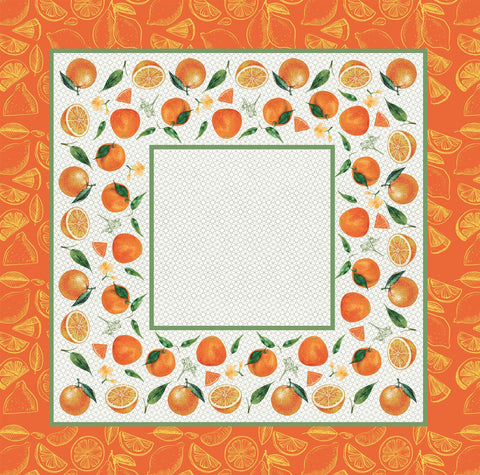 Square Table Topper with Citrus-Oranges and Lemon print. 40"x40" Square