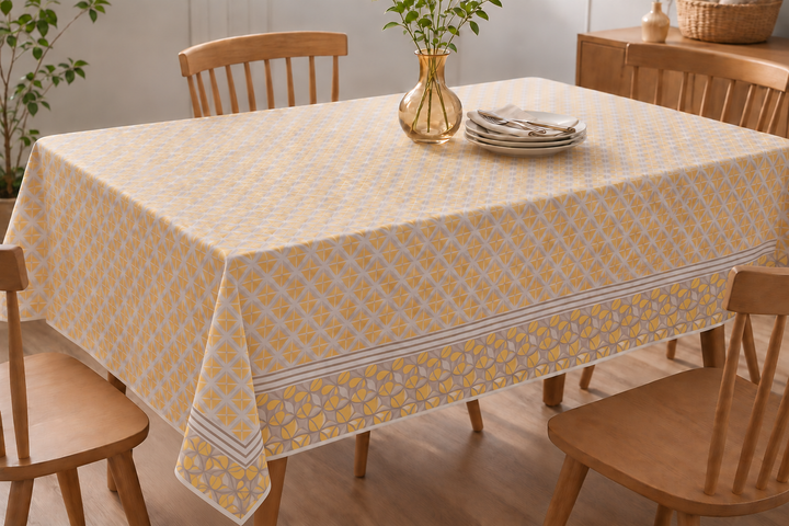 Nina Yellow geometric printed pale yellow rectangle tablelcoth