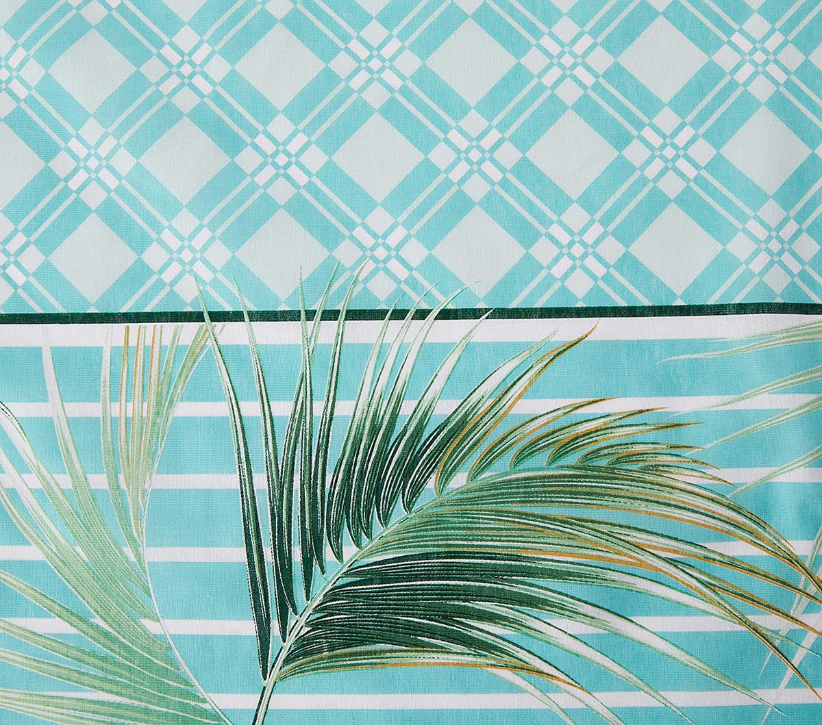 White and Aqua Green Printed Floral Tablecloth with of Palm Leaves. Perfect for Summer Decor, Dining Room, Kitchen