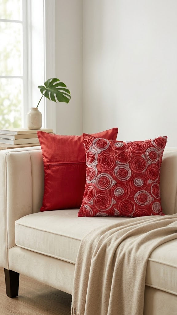 Rose Cushion Covers, 3 D.  16 × 16 Inches, Set of 2 matching ones