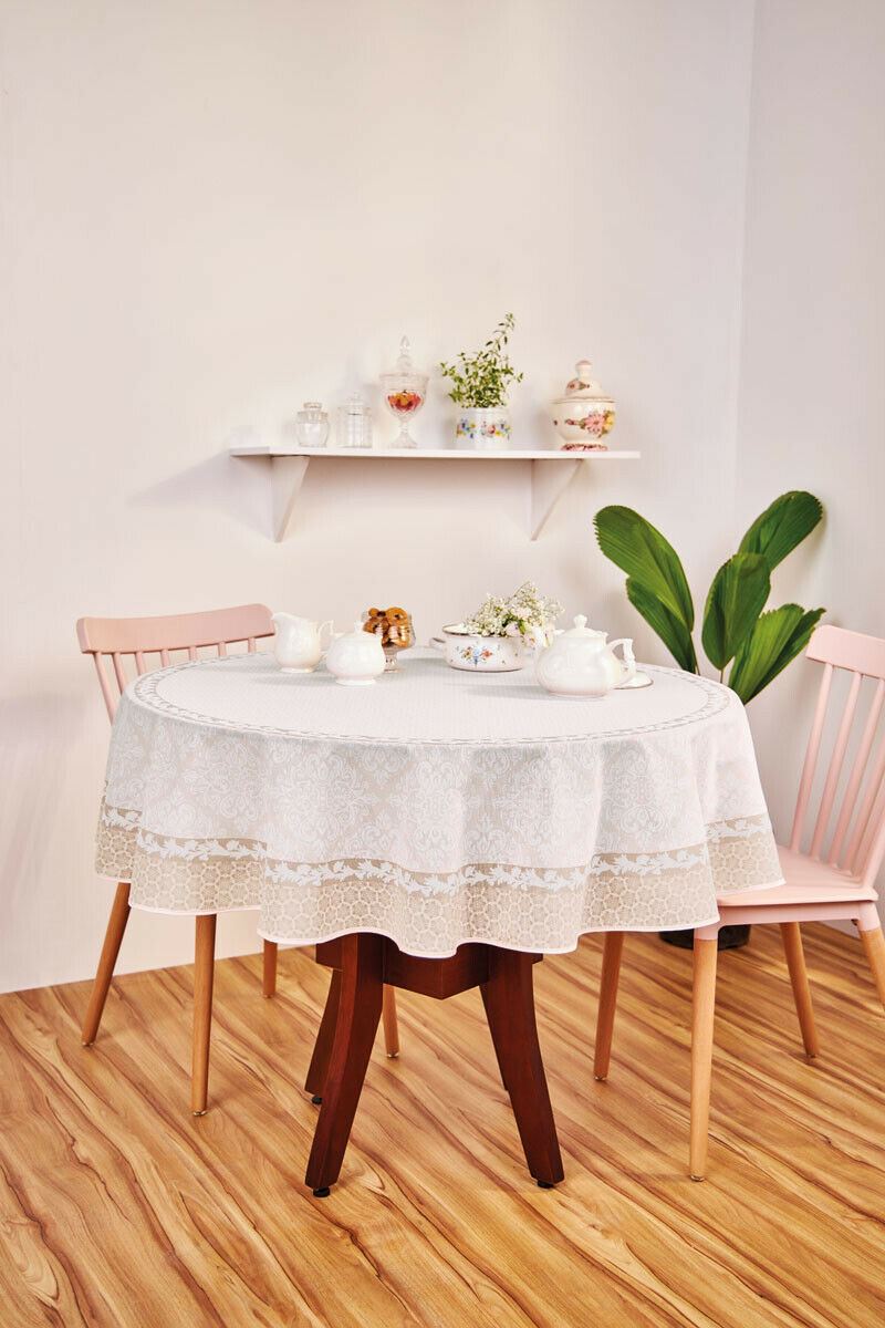 Classic Printed Fabric Rectangle Tablecloth. It illustrates Small Geometric Design and arabesques.