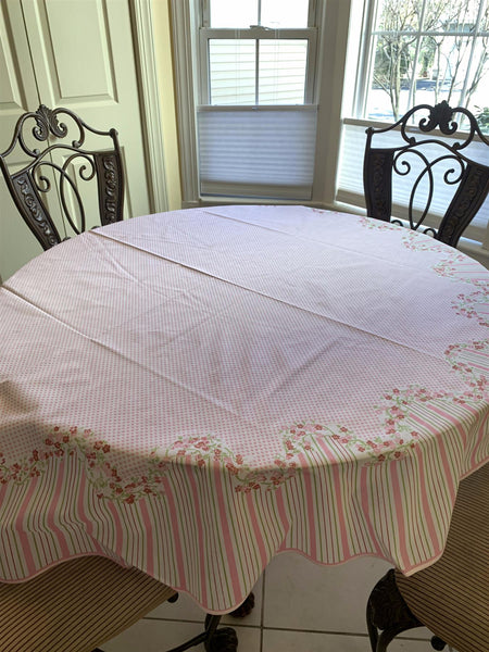 AdonisUSA 70"  Pink Round Tablecloth Printed, Round Tablecloth -1 pc +39" Square Overlay+6 Napkins Set- Vintage from 80's (Pink)