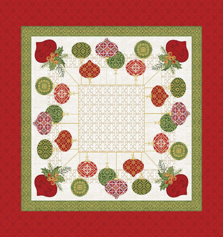 Christmas Small Square Tablecloth Table Topper with Santa, Hollies and Pink Poinsettias.