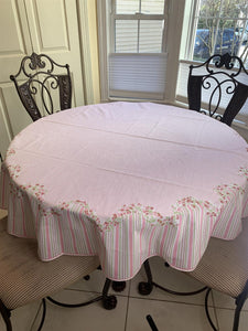 AdonisUSA 70"  Pink Round Tablecloth Printed, Round Tablecloth -1 pc +39" Square Overlay+6 Napkins Set- Vintage from 80's (Pink)