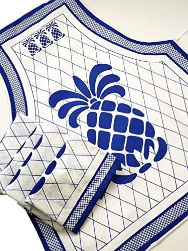 Leart White and Blue Pineapple Printed Dishcloth/Dish Towel/Kitchen Towel. Pack of 6