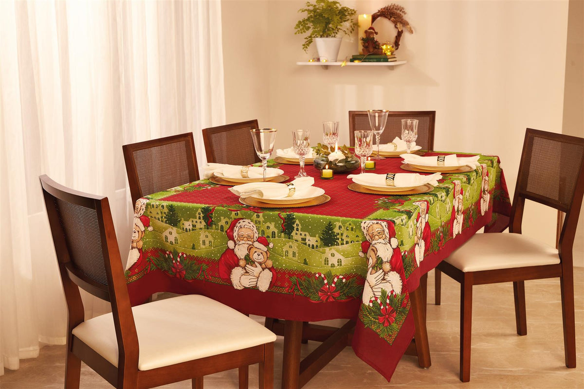 Christmas Holiday Tablecloth is Printed with All The Christmas Magic and its Charms, Bringing The Beloved Santa Claus, Christmas Village Theme