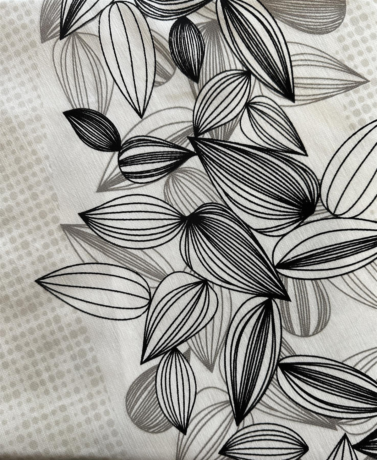 Black and cream Tablecloth Featuring a Monochromatic Foliage Design in Neutral Colors, Adding a Chic Yet Charming Touch to Your Table Setting
