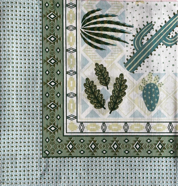 Table topper with tropical print in shades of green color. Size 40 inch Square