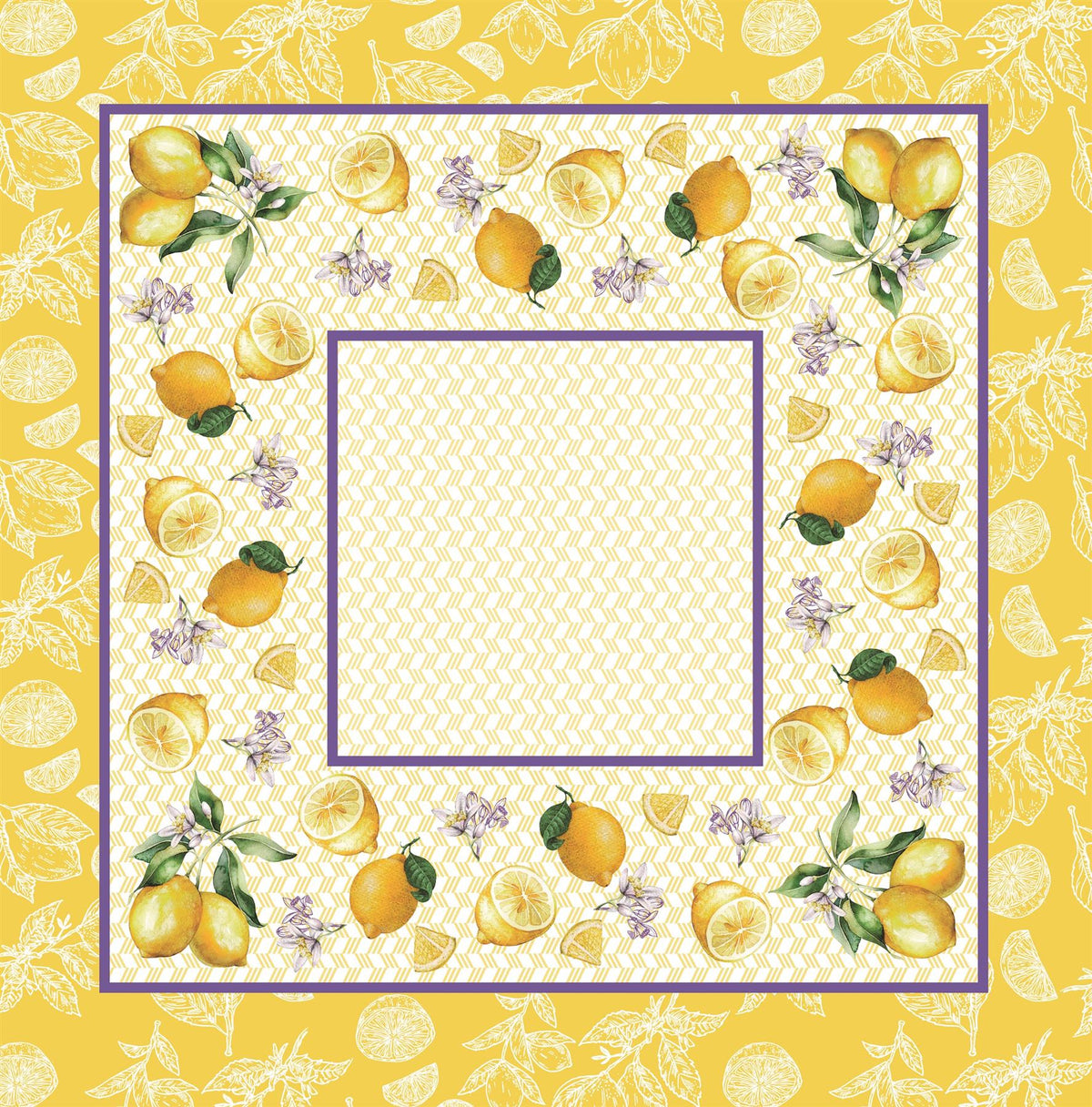 Square Table Topper with Citrus-Oranges and Lemon print. 40"x40" Square