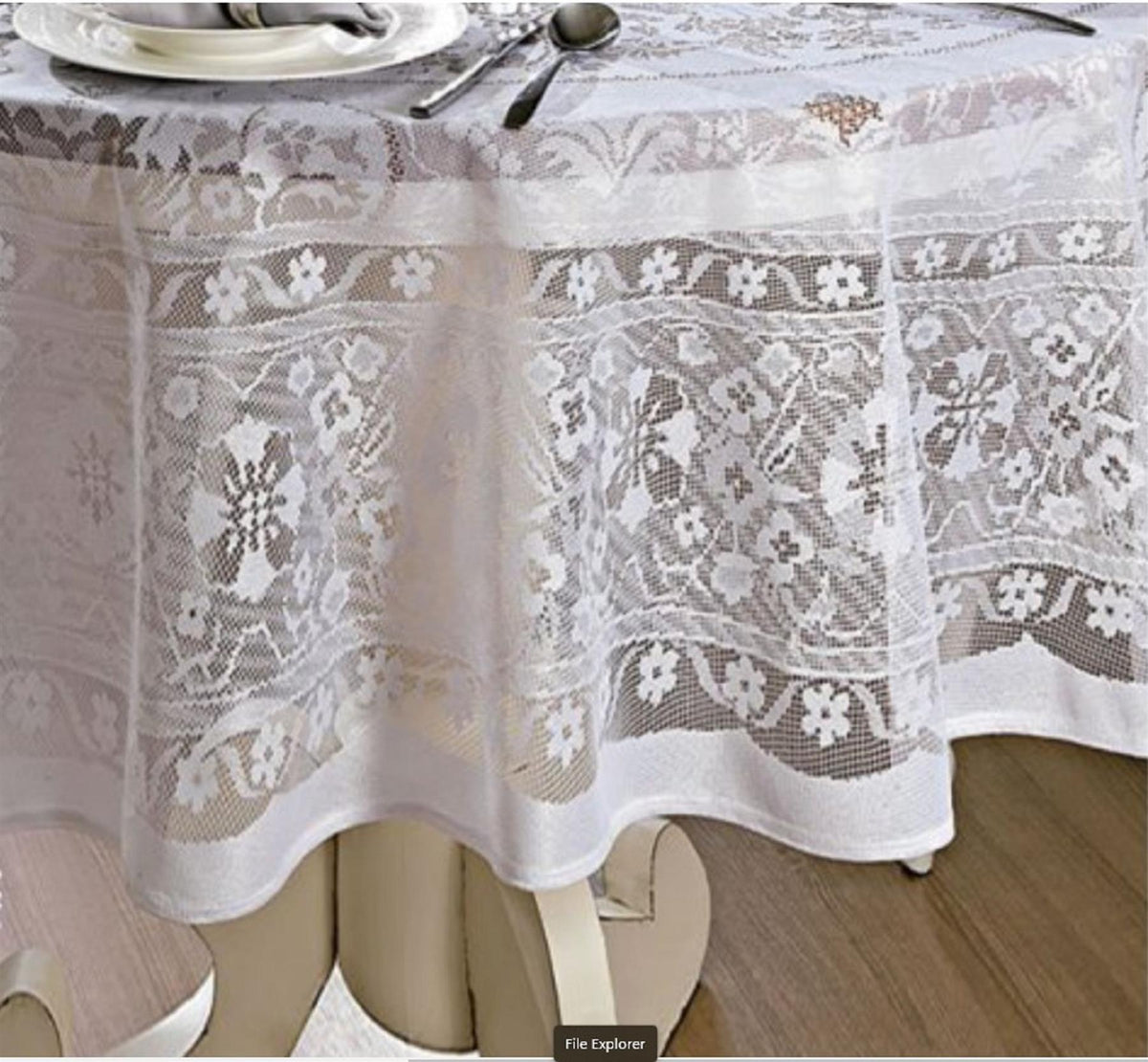 AdonisUSA 70 inch Round White Lace Tablecloth for Seating of About 6 People