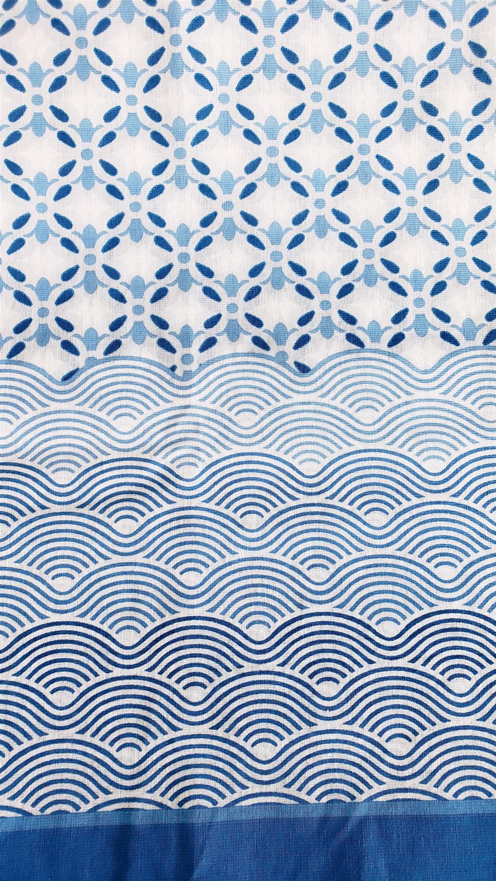 AdonisUSA White and Blue Printed Tablecloth with Geometric and Wave Pattern Bold Border ,Rectangle Tablecloth (55x87 Rectangle)