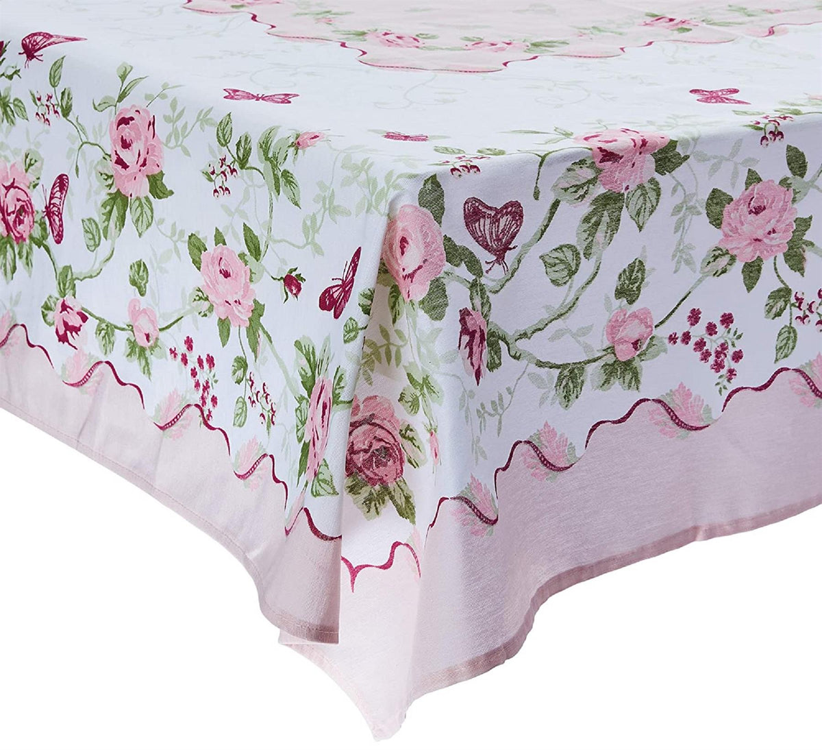 Pink Roses and Butterfly Printed Tablecloth  Tablecloth. Size options 60 inch Round or 61"x98" Rectangle Tablecloth