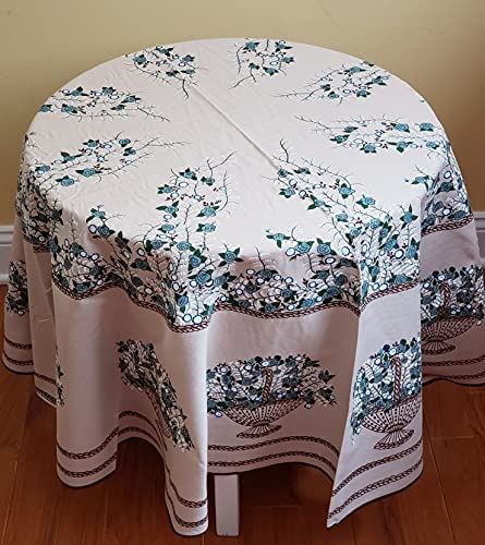 61" Round Brown Vintage Floral Tablecloth, Cotton-Poly