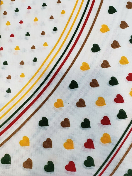 61" Round white tablecloth with printed sweet hearts decor summer- kitchen table[Hearts-bright red/green/yellow]