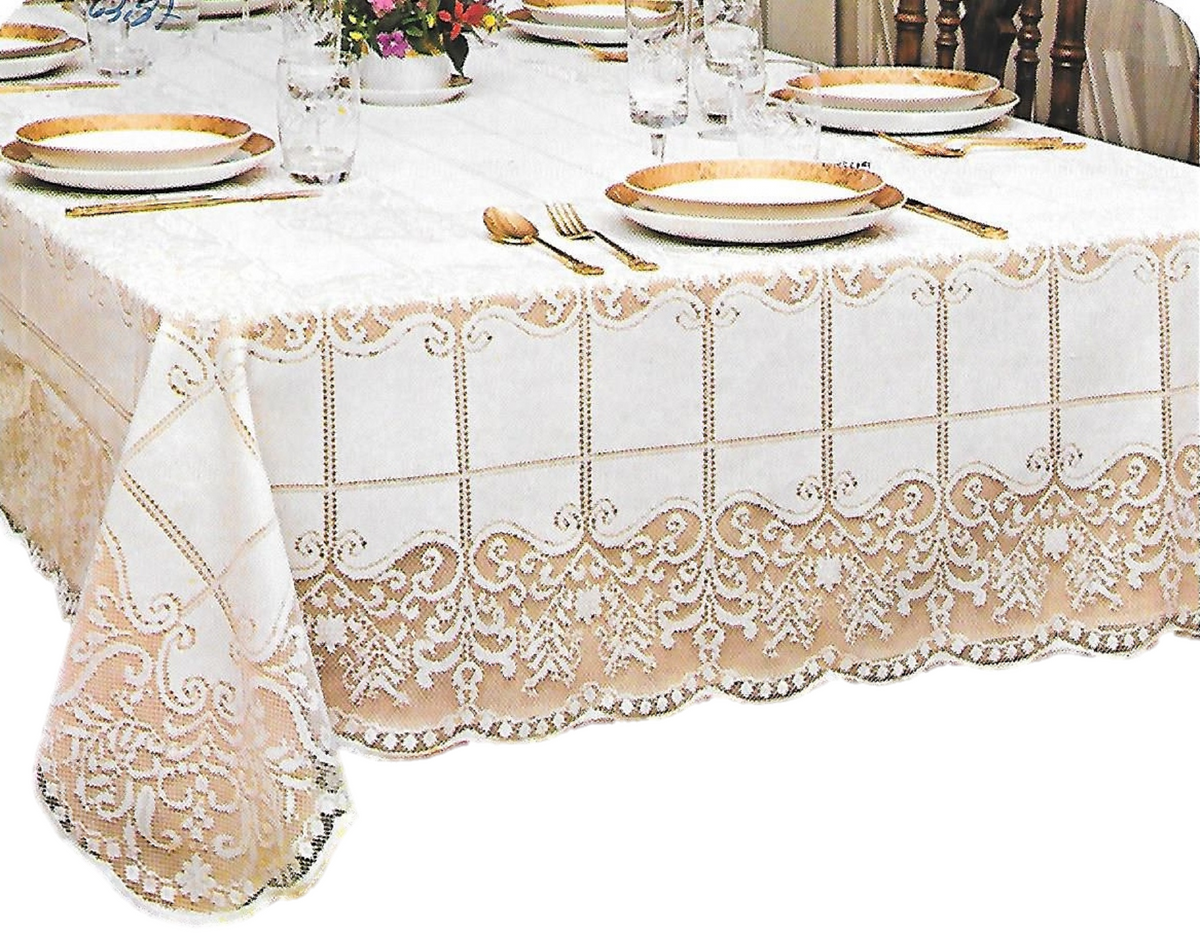 White Floral Lace Oval Tablecloth, 61" x 98"